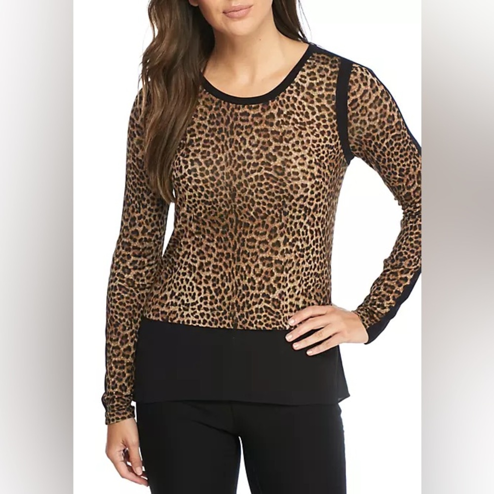 MICHAEL Michael Kors Chiffon-Hem Leopard Print Long Sleeve Top NWT